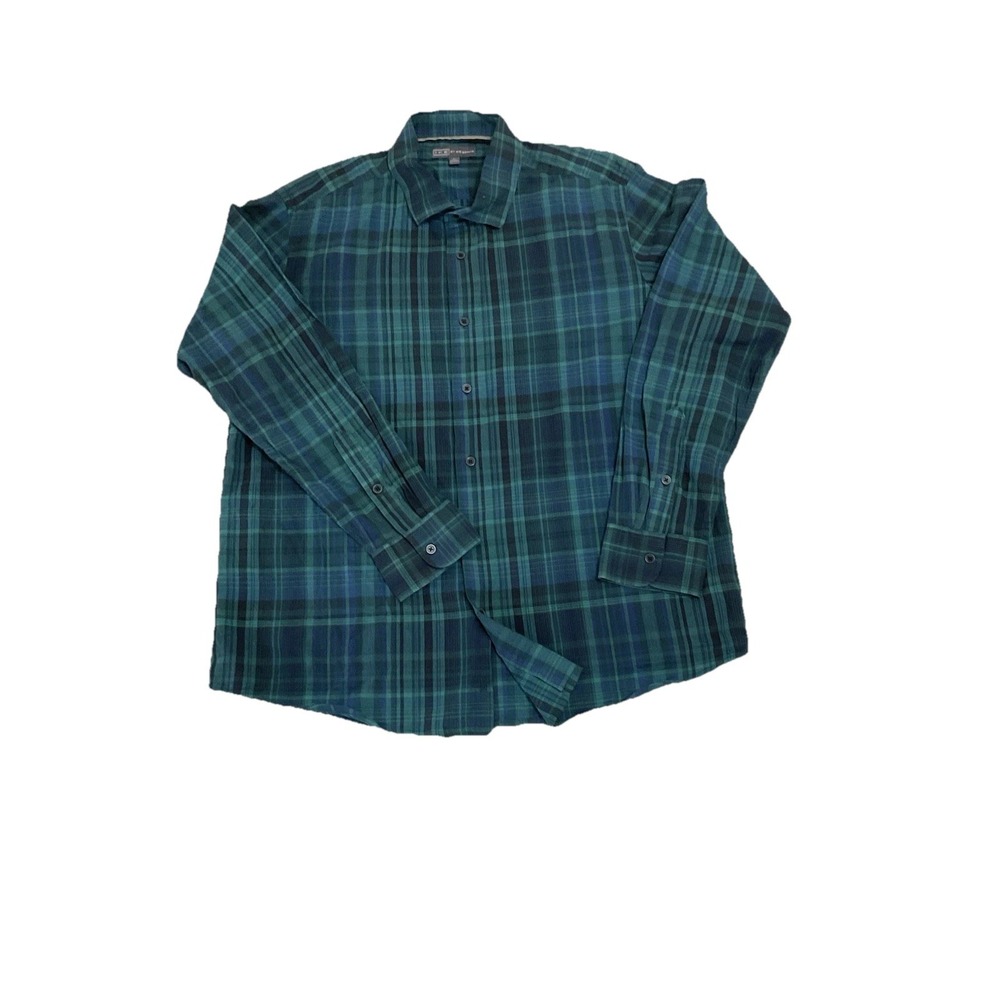 Ike by Ike Behar Mens Collared Button Shirt Sz Large Sea Moss Green Black Plaid